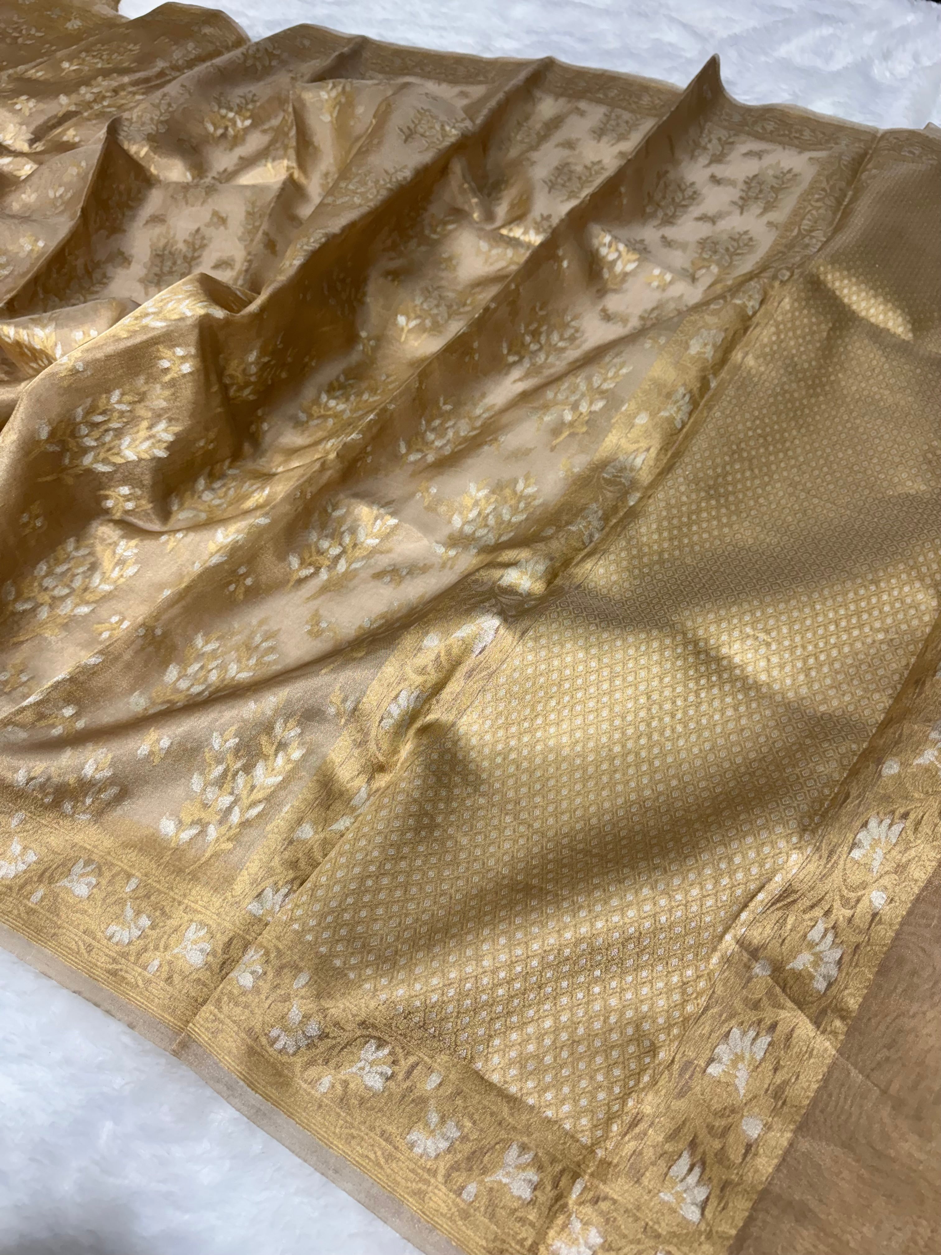 Diamond Golden 100% Pure Tissue Silk Banarasi Partywear Saree