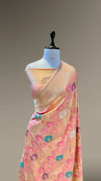 Prebook | Pastel Peach 100% Pure Banaras Katan Silk Rangkaat Saree