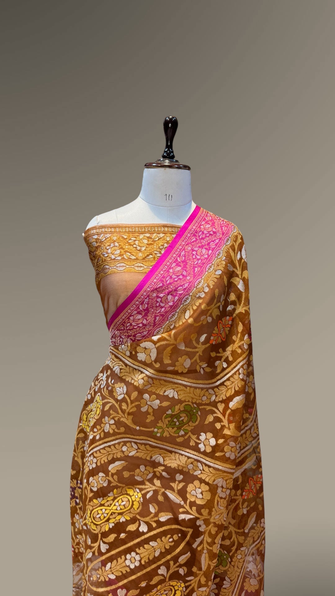 Rust 100% Pure Ektara Banarasi Kora Jamdani Saree
