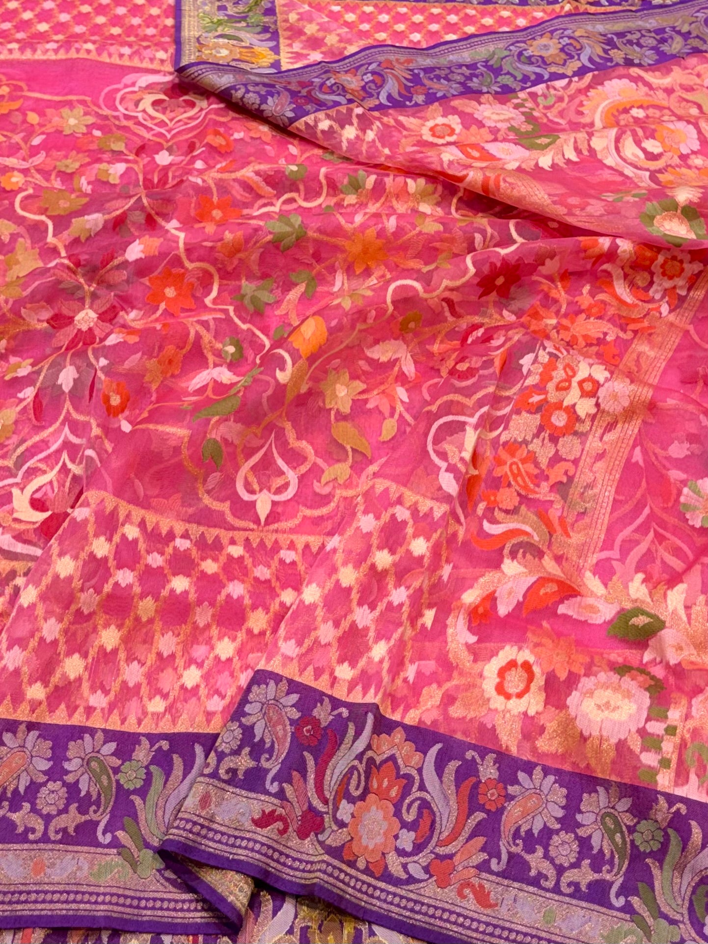 Prebook | Baby Pink 100% Pure Ektara Banarasi Kora Jamdani Saree