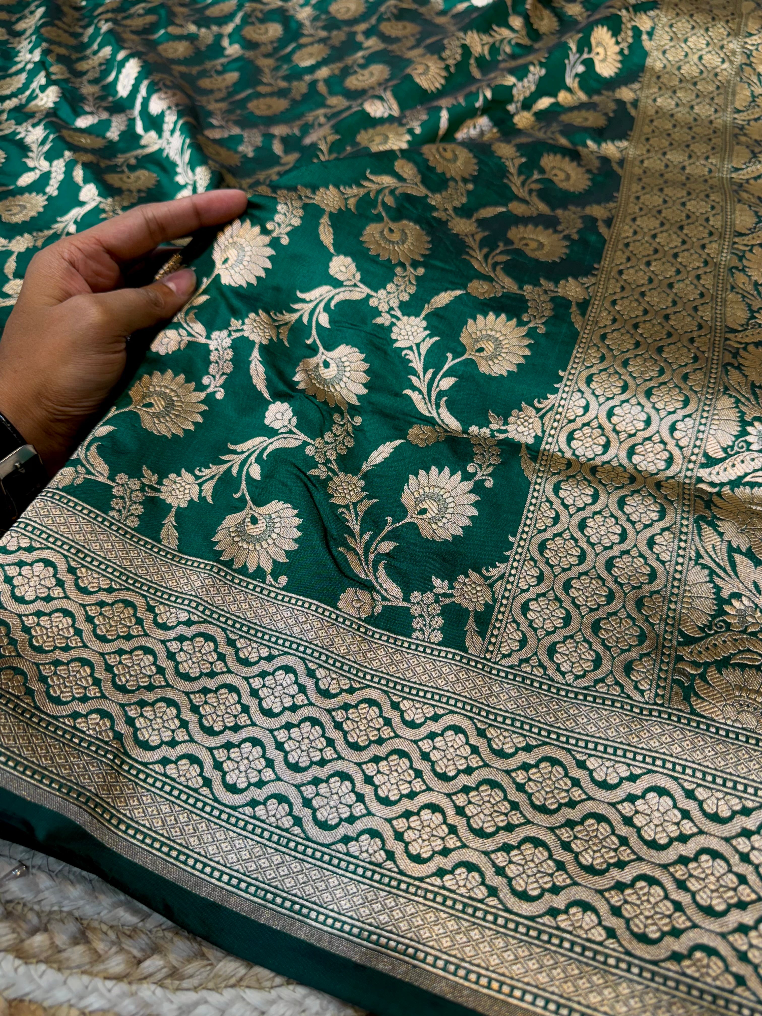 Prebook | Bottle Green 100% Pure Banarasi Katan Silk Saree