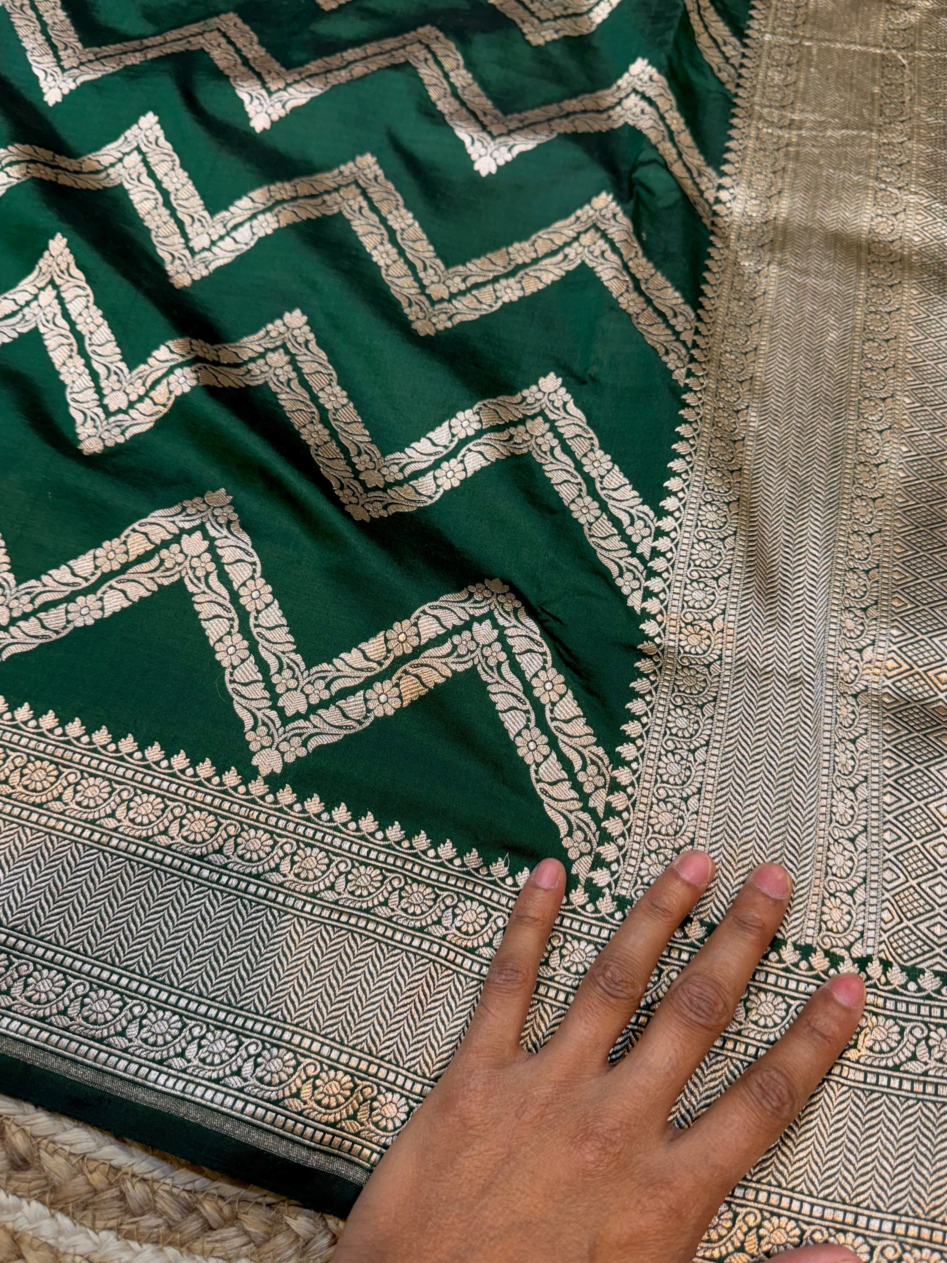 Bottle Green 100% Pure Banarasi Katan Silk Saree