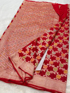 Red 100% Pure Banarasi Khaddi Georgette Meenakari Saree