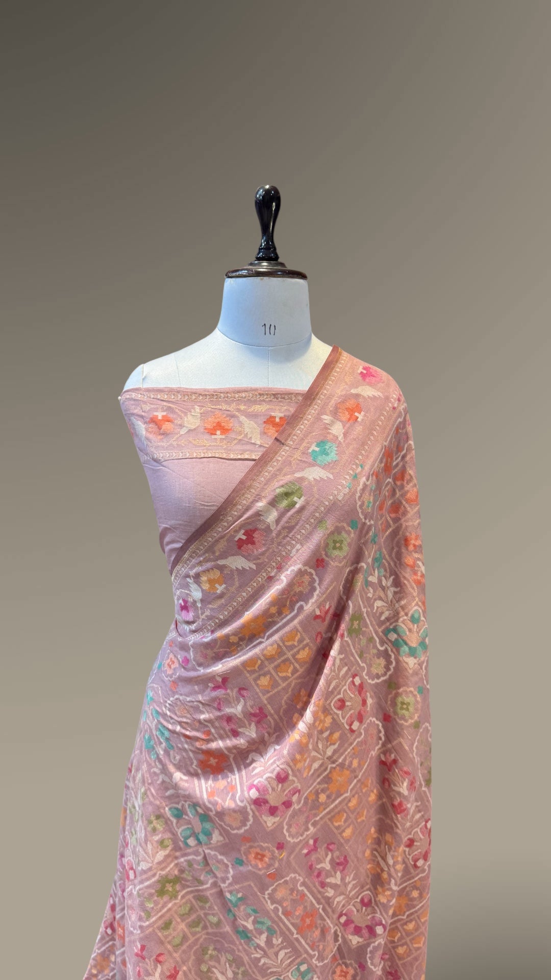 Prebook | Dusty Pink 100% Pure Ektara Banarasi Cotton Jamdani Saree