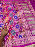 Magenta Pink 100% Exclusive Pure Banaras Katan Silk Rangkaat Saree
