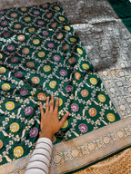 Bottle Green 100% Pure Banarasi Katan Silk Meenakari Saree