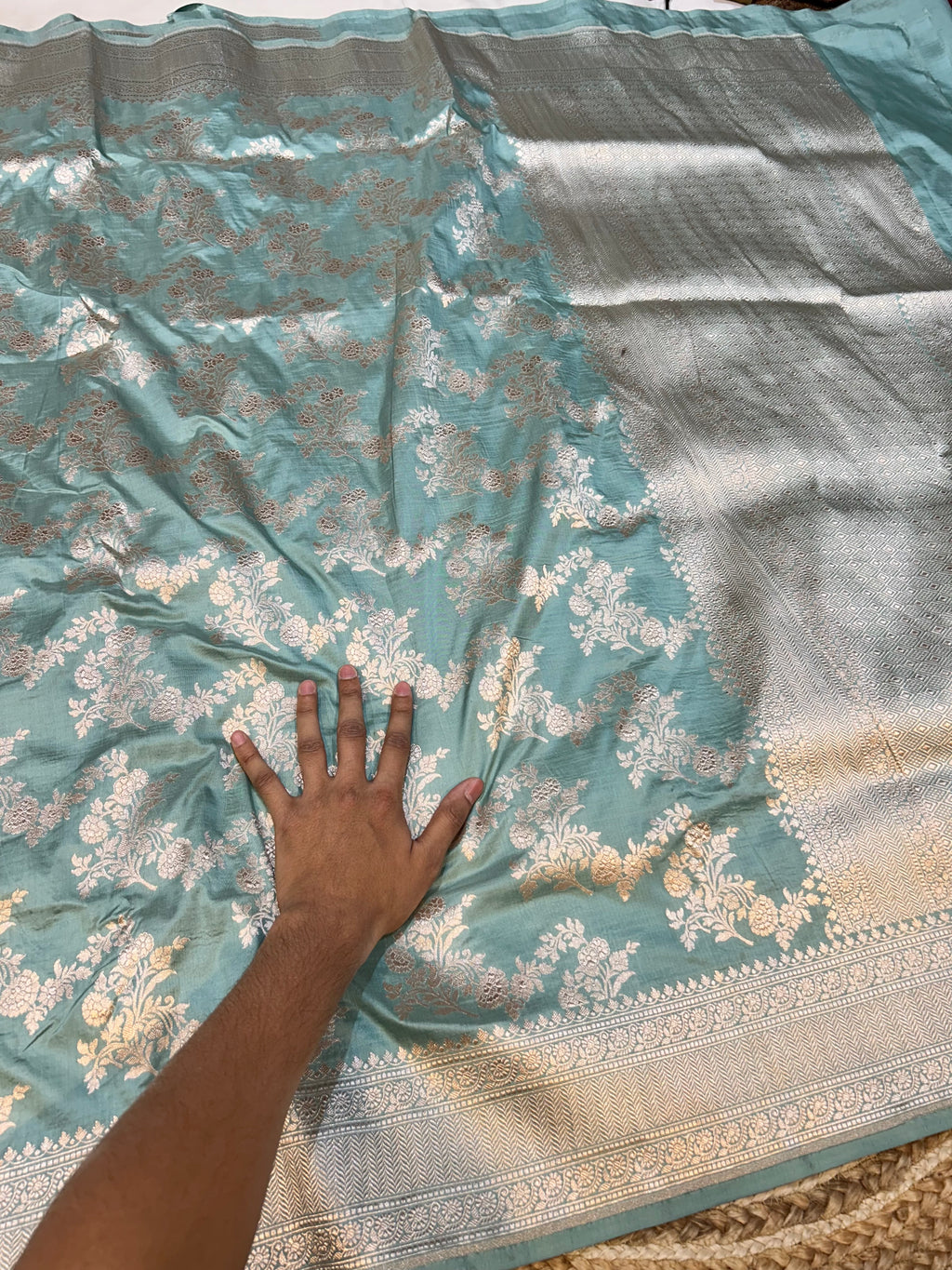 Powder Blue 100% Pure Banarasi Katan Silk Saree