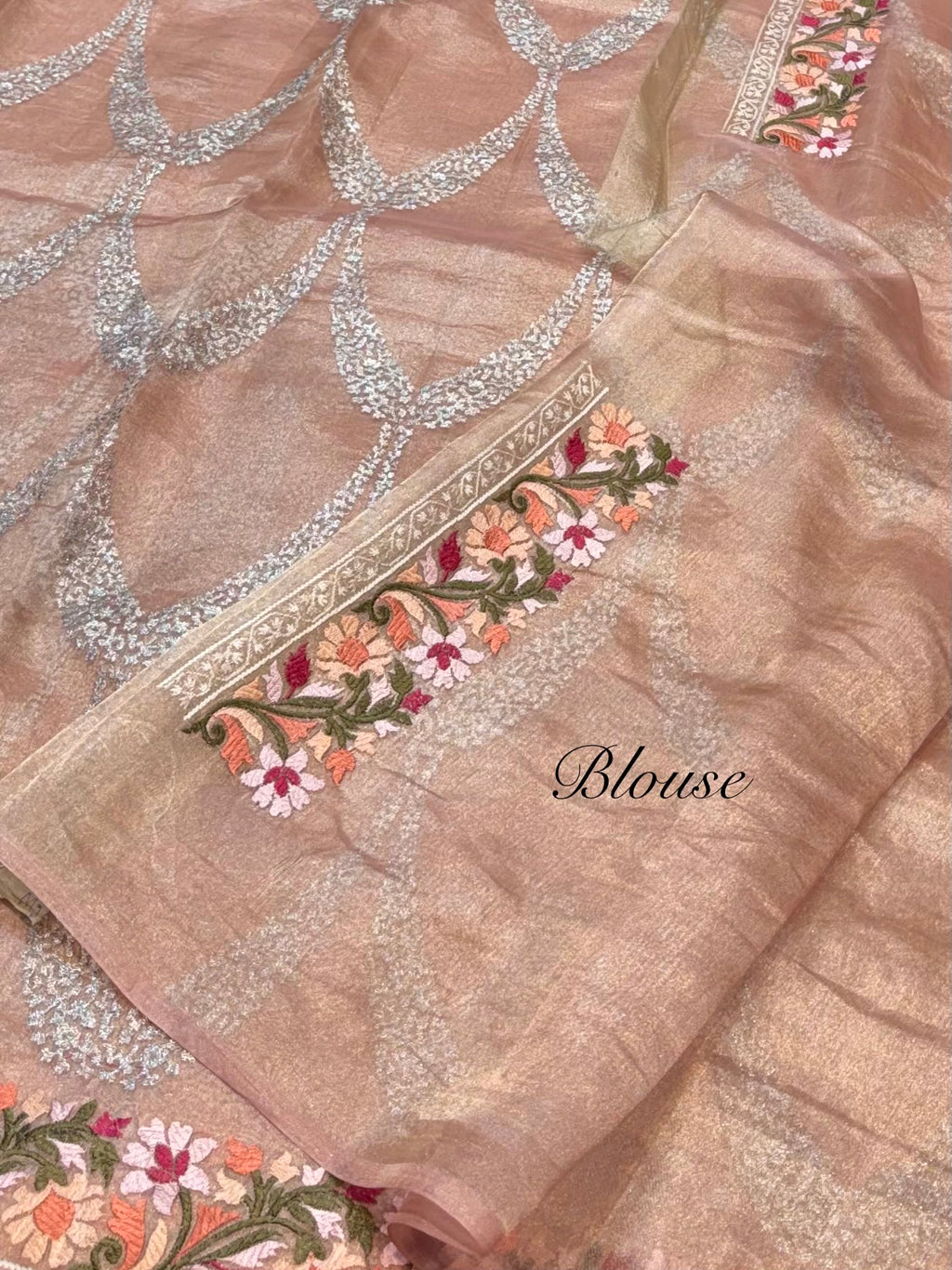 Watery Peach 100% Pure Handloom Tissue Silk Partywear Banarasi Embroidery Lightweight Saree
