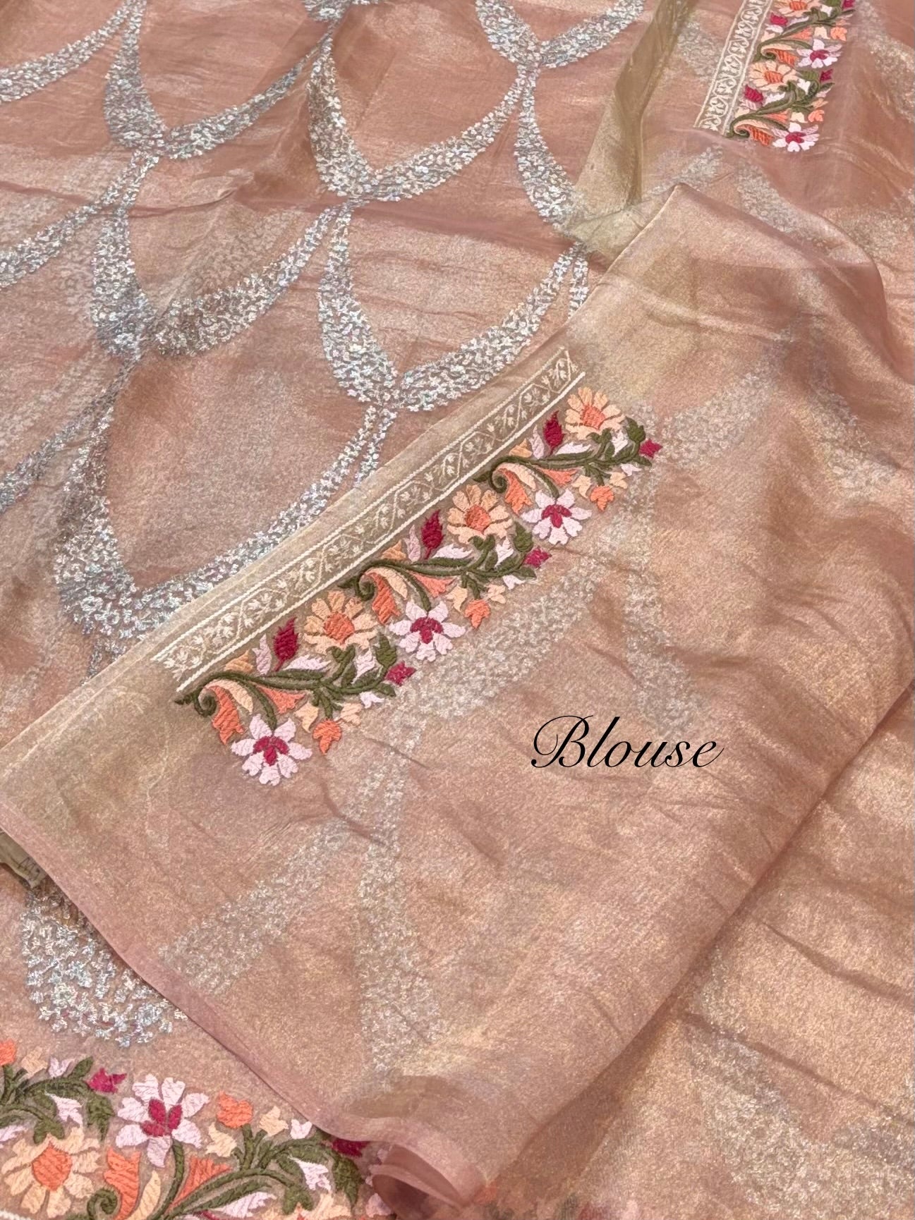 Watery Peach 100% Pure Handloom Tissue Silk Partywear Banarasi Embroidery Lightweight Saree