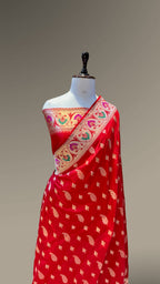Red 100% Pure Banarasi Katan Silk Meenakari Paithani Saree