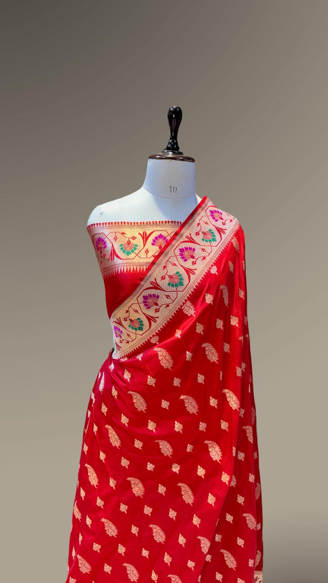 Red 100% Pure Banarasi Katan Silk Meenakari Paithani Saree