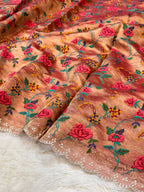 Diamond Red 100% Pure Handloom Double Tissue Petit work Partywear Banarasi Sarees
