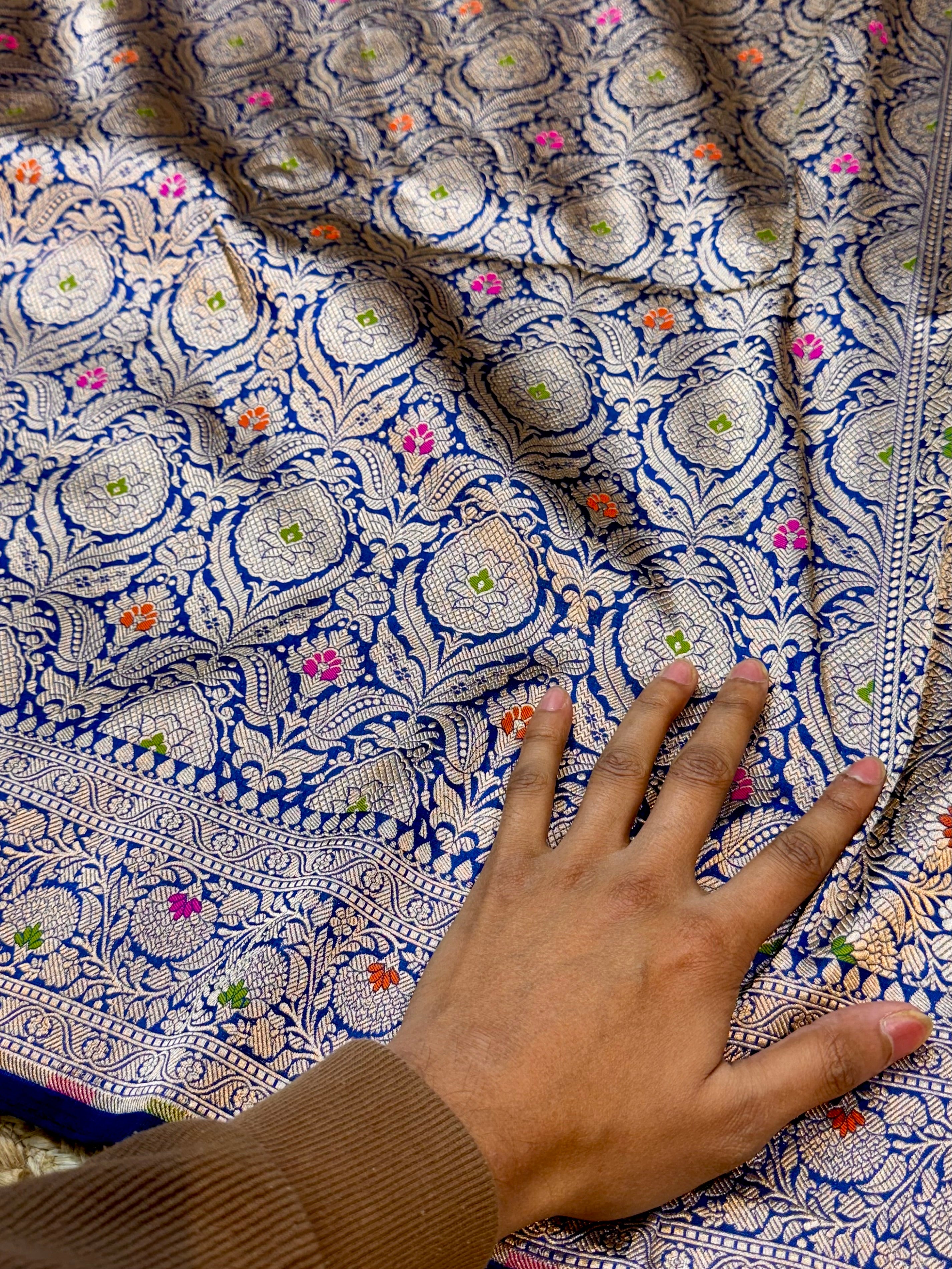 Royal Blue 100% Pure Banarasi Katan Silk Meenakari Brocade Saree