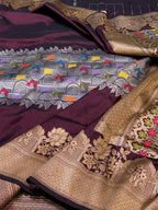 Coffee Brown 100% Pure Banaras Katan Silk Handloom Handwoven Pattu Saree