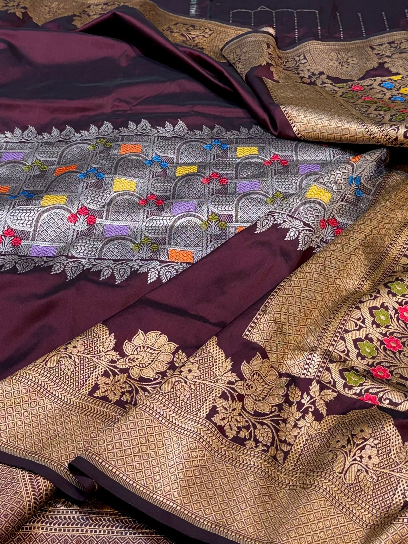 Coffee Brown 100% Pure Banaras Katan Silk Handloom Handwoven Pattu Saree