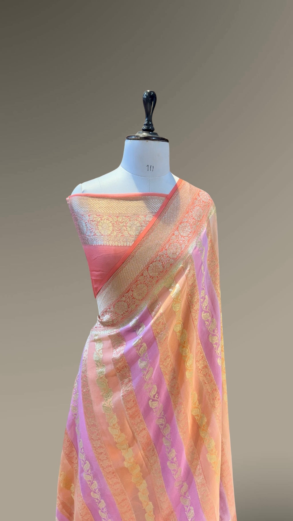 Peach 100% Pure Banarasi Khaddi Georgette RANGKAAT Saree