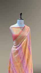 Peach 100% Pure Banarasi Khaddi Georgette RANGKAAT Saree