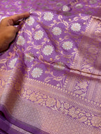 Lavender 100% Pure Banarasi Katan Silk Meenakari Saree