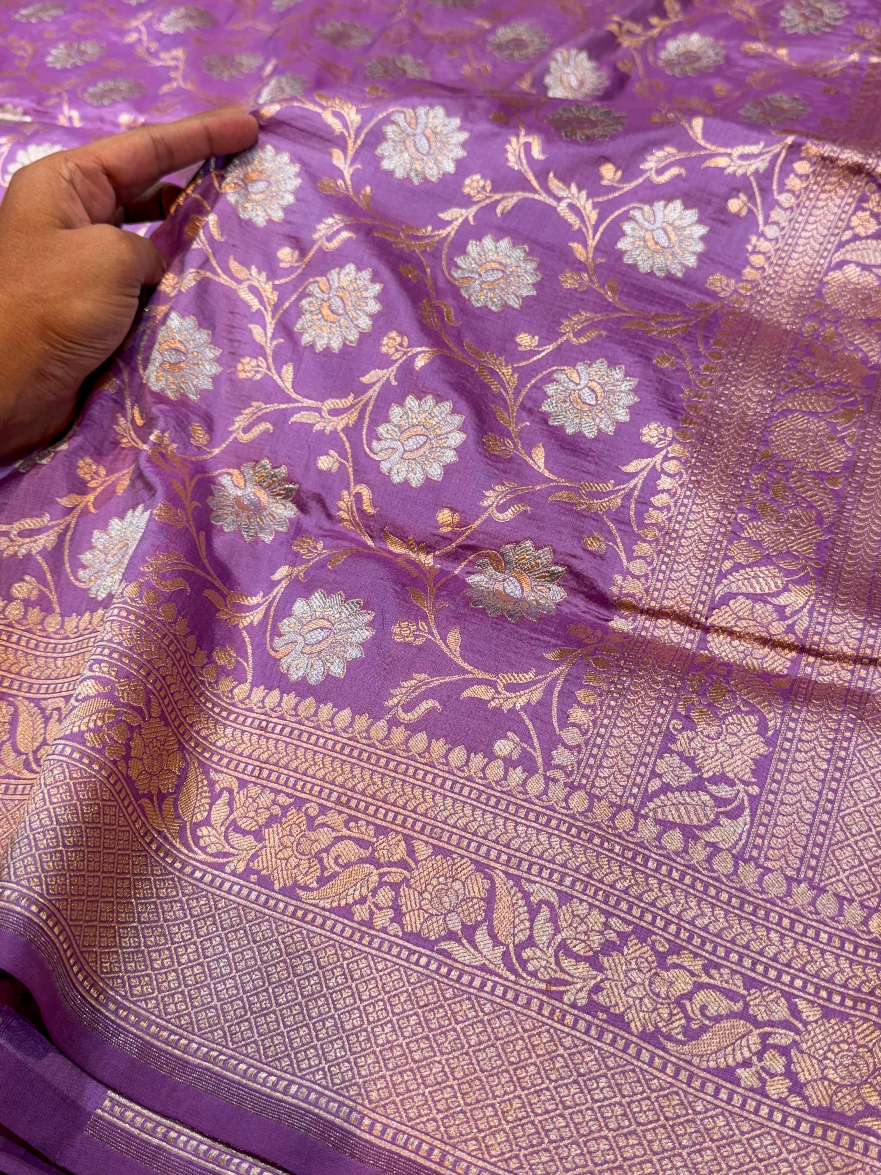 Lavender 100% Pure Banarasi Katan Silk Meenakari Saree
