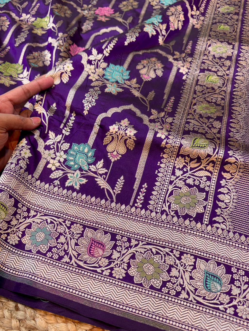 Prebook | Violet Purple 100% Pure Banarasi Katan Silk Meenakari Saree