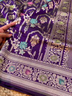 Prebook | Violet Purple 100% Pure Banarasi Katan Silk Meenakari Saree