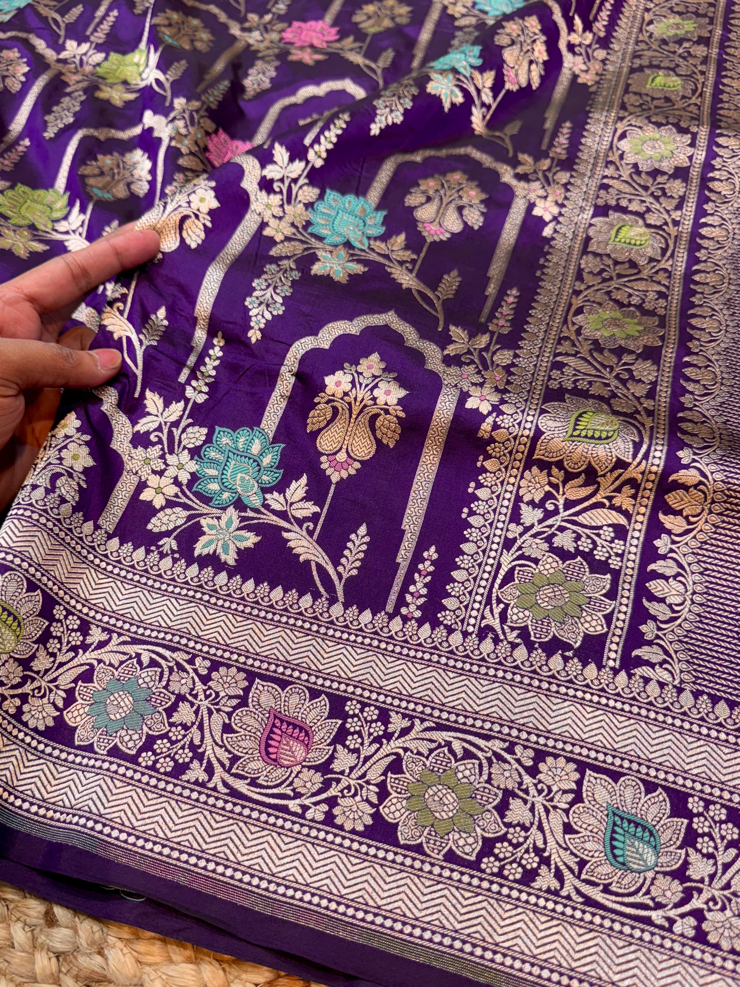 Prebook | Violet Purple 100% Pure Banarasi Katan Silk Meenakari Saree