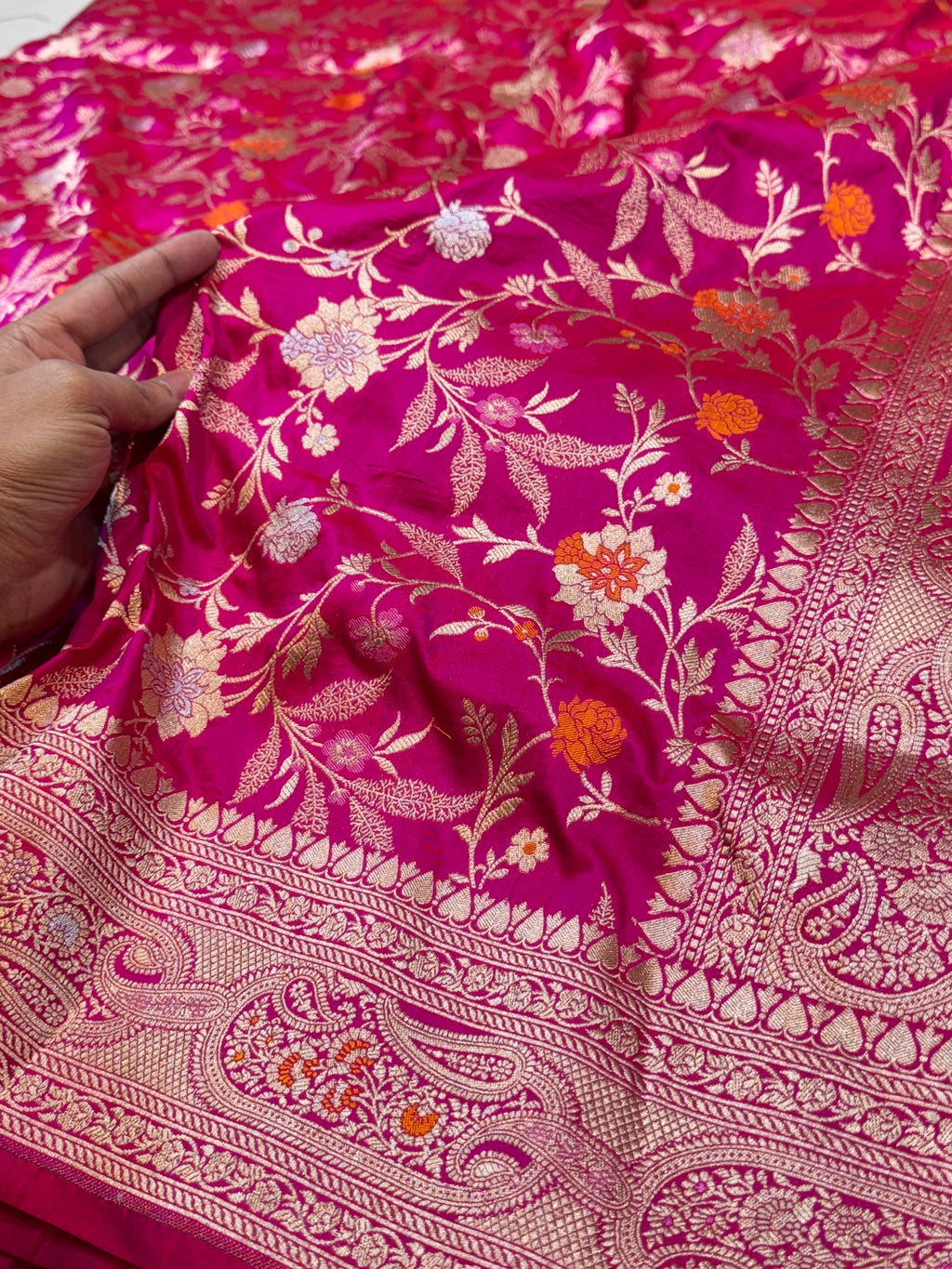 Rani Pink 100% Pure Banarasi Katan Silk Meenakari Saree