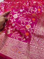 Rani Pink 100% Pure Banarasi Katan Silk Meenakari Saree