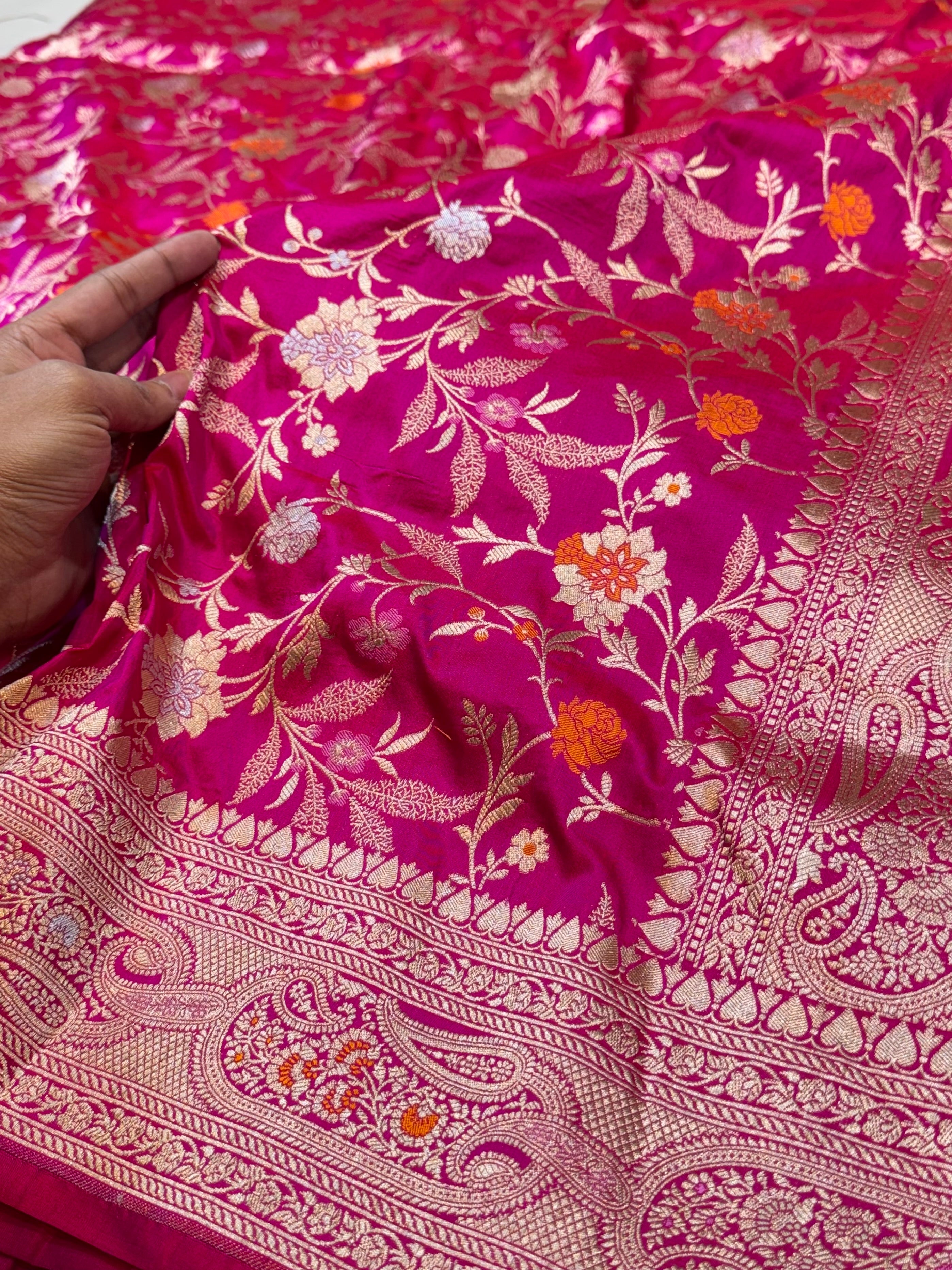Rani Pink 100% Pure Banarasi Katan Silk Meenakari Saree