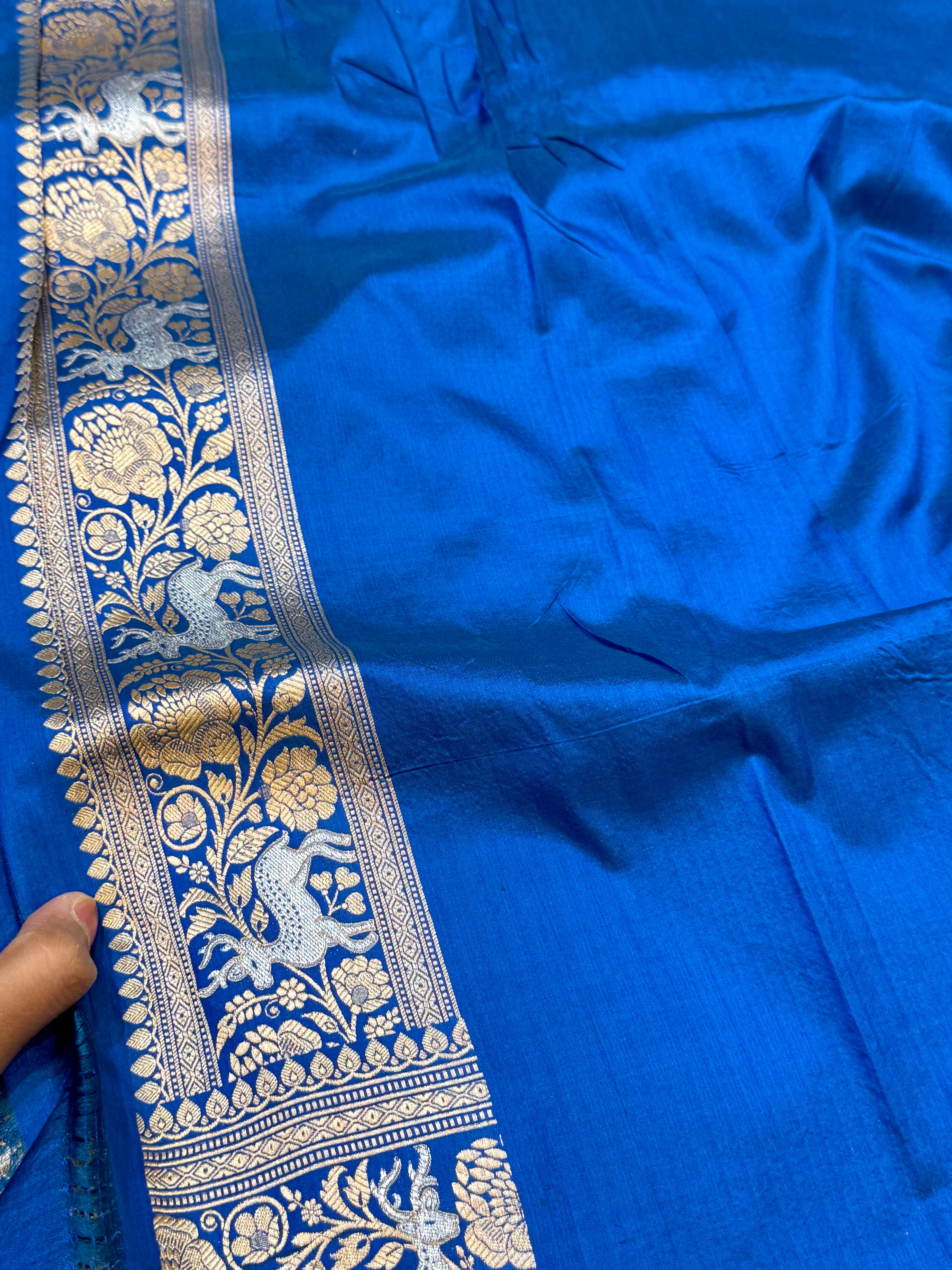 Sapphire Blue 100% Pure Banarasi Katan Silk Meenakari Saree