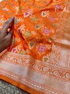 Prebook | Fanta Orange 100% Pure Banarasi Katan Silk Meenakari Saree