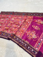 Magenta Pink 100% Pure Ektara Banarasi Kora Jamdani Saree