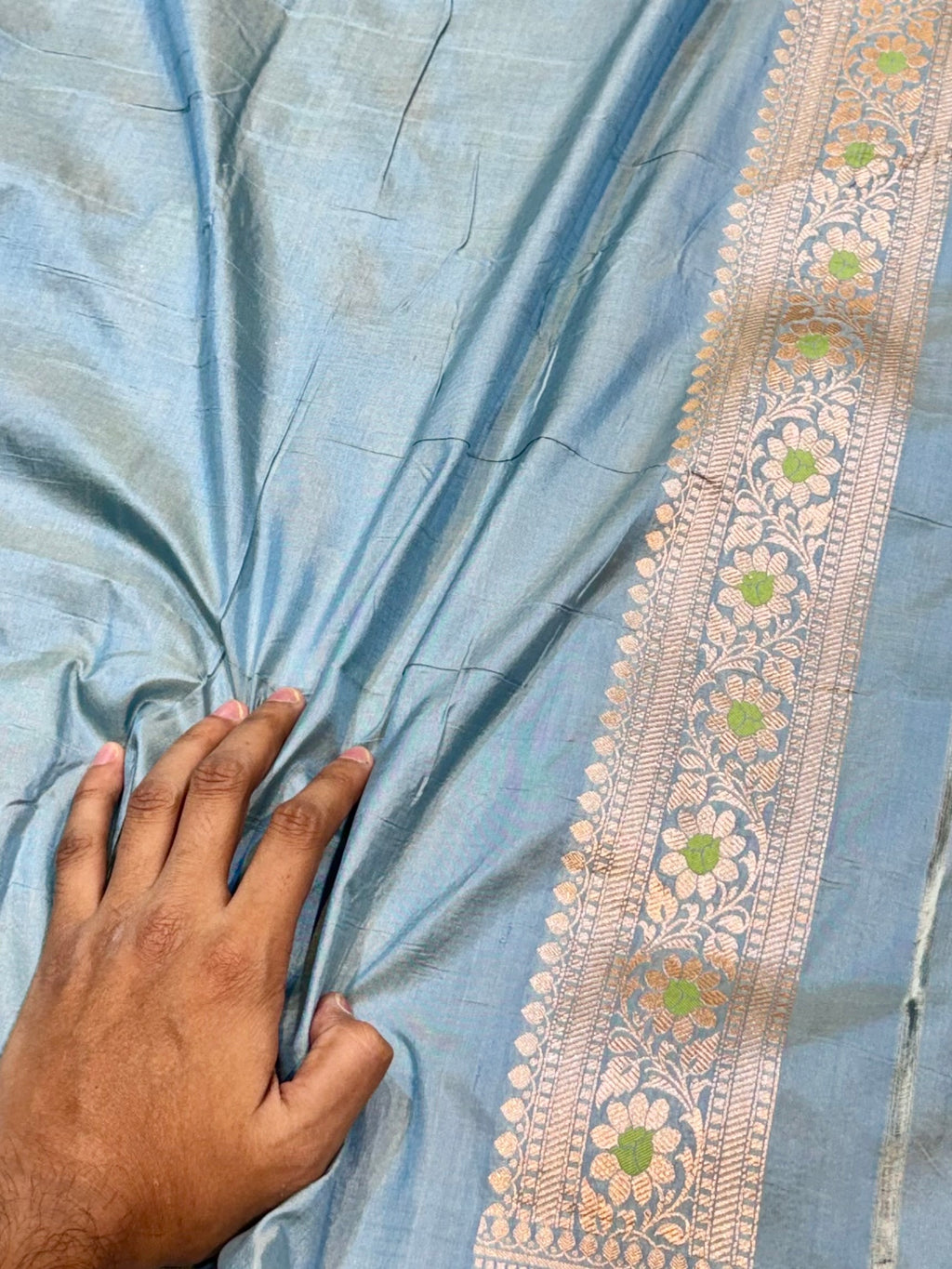 Powder Blue Pure Banarasi Katan Silk Meenakari Sareee