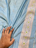 Powder Blue Pure Banarasi Katan Silk Meenakari Sareee