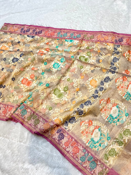 Diamond Golden Pure Ektara Banarasi Tissue Jamdani Saree