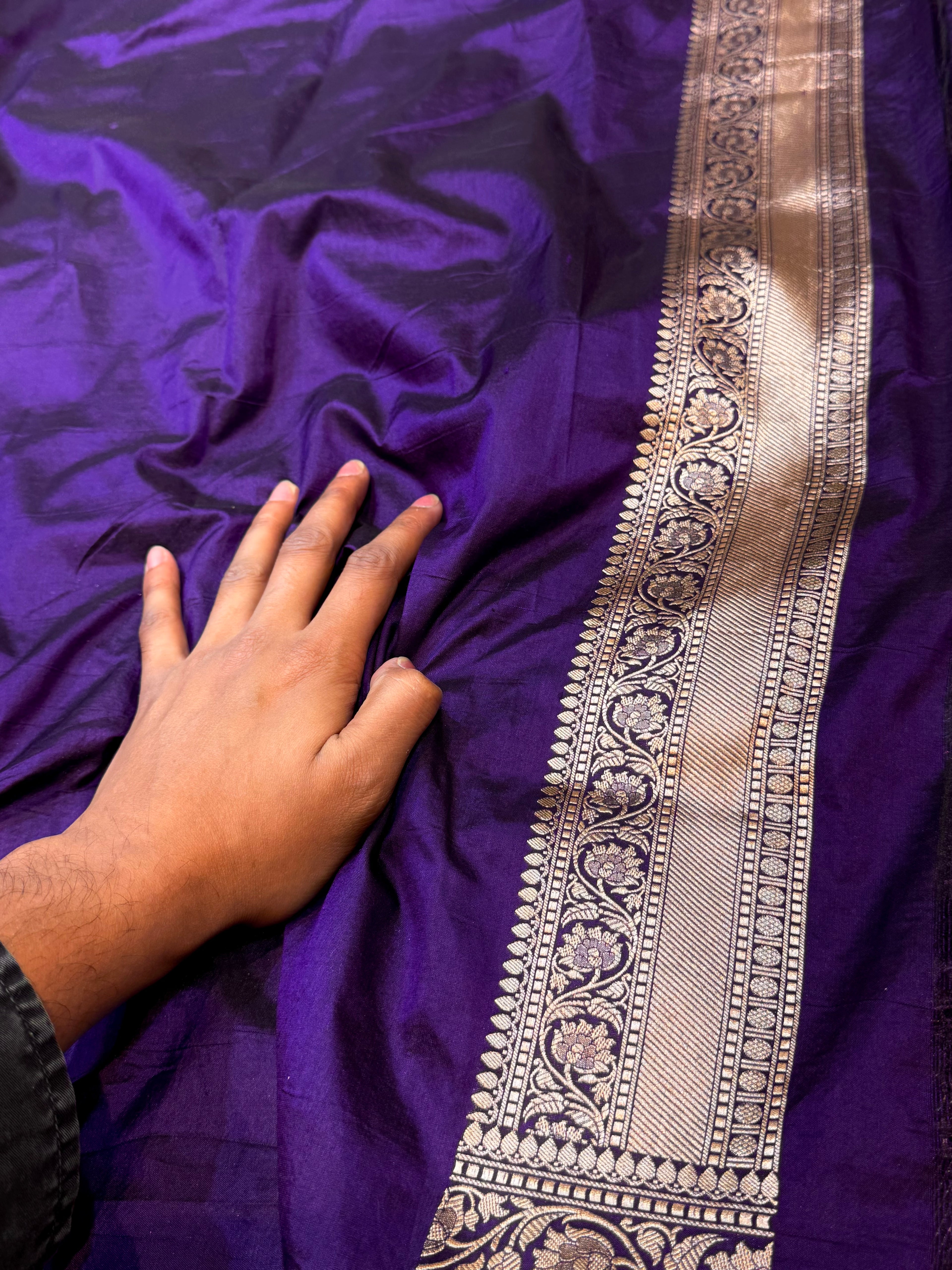 Violet Purple 100% Pure Banarasi Katan Silk Meenakari Saree