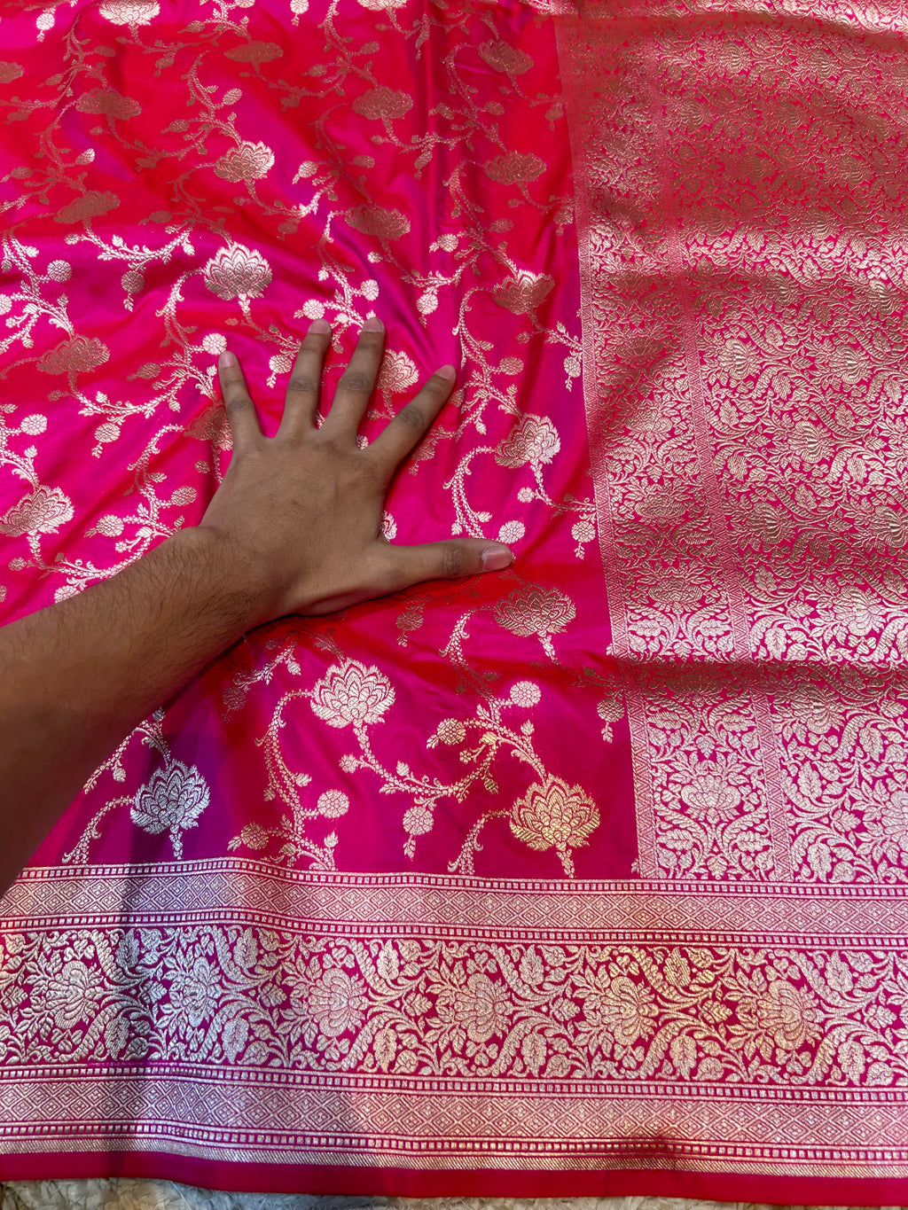 Rani Pink 100% Pure Banarasi Katan Silk Saree