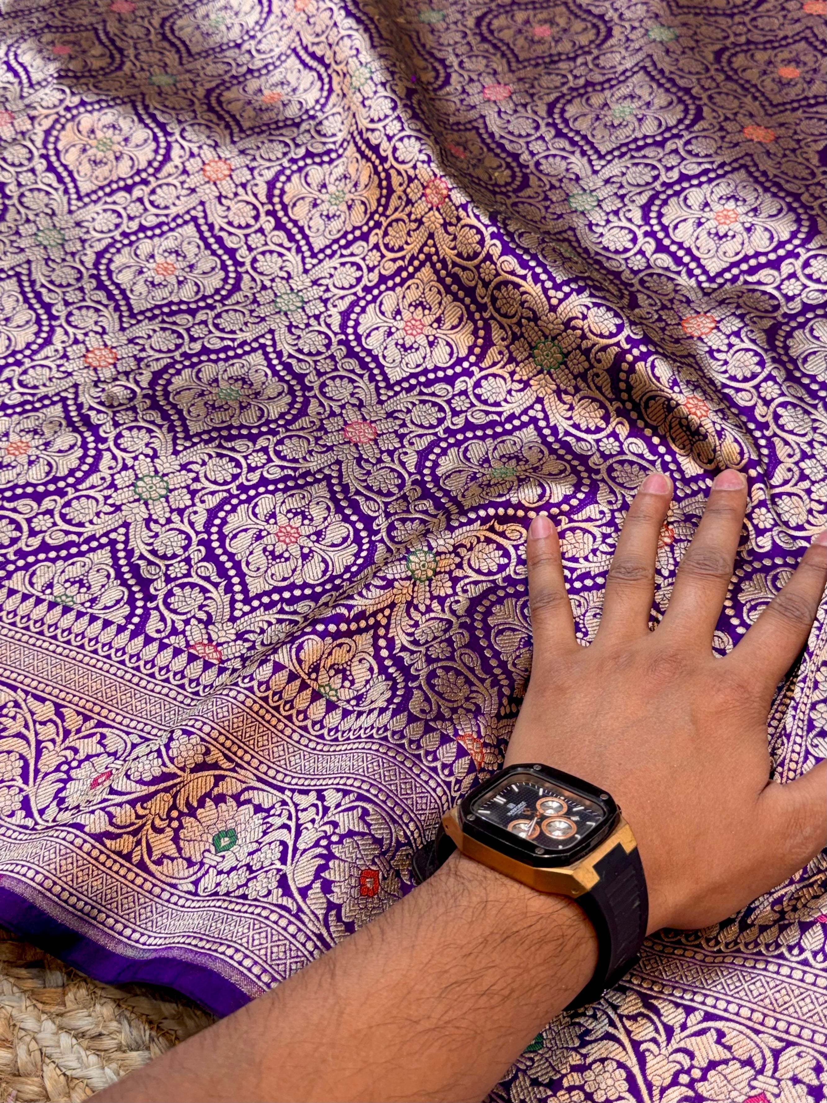 Violet Purple 100% Pure Banarasi Katan Silk Meenakari Brocade Saree