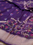 Purple 100% Pure Ektara Banarasi Cotton Jamdani Saree