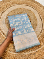 Powder Blue 100% Pure Banarasi Katan Silk Saree