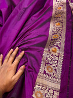 Wine Purple 100% Pure Banarasi Katan Silk Meenakari Saree