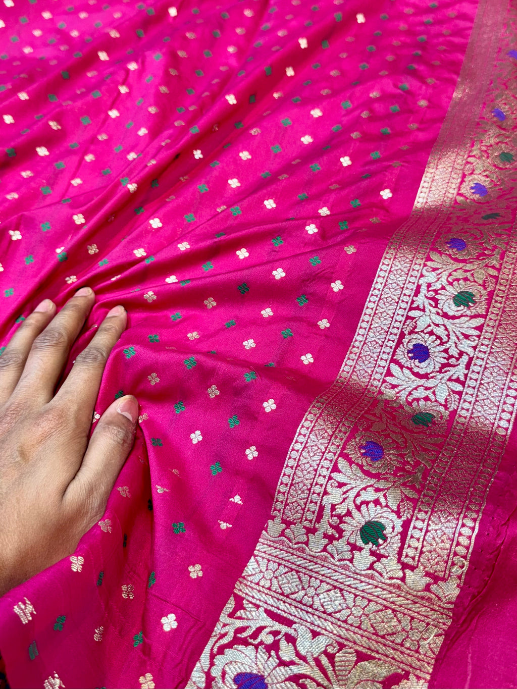Rani pink Banarasi SemiKatan Silk Partywear Saree
