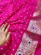 Rani pink Banarasi SemiKatan Silk Partywear Saree