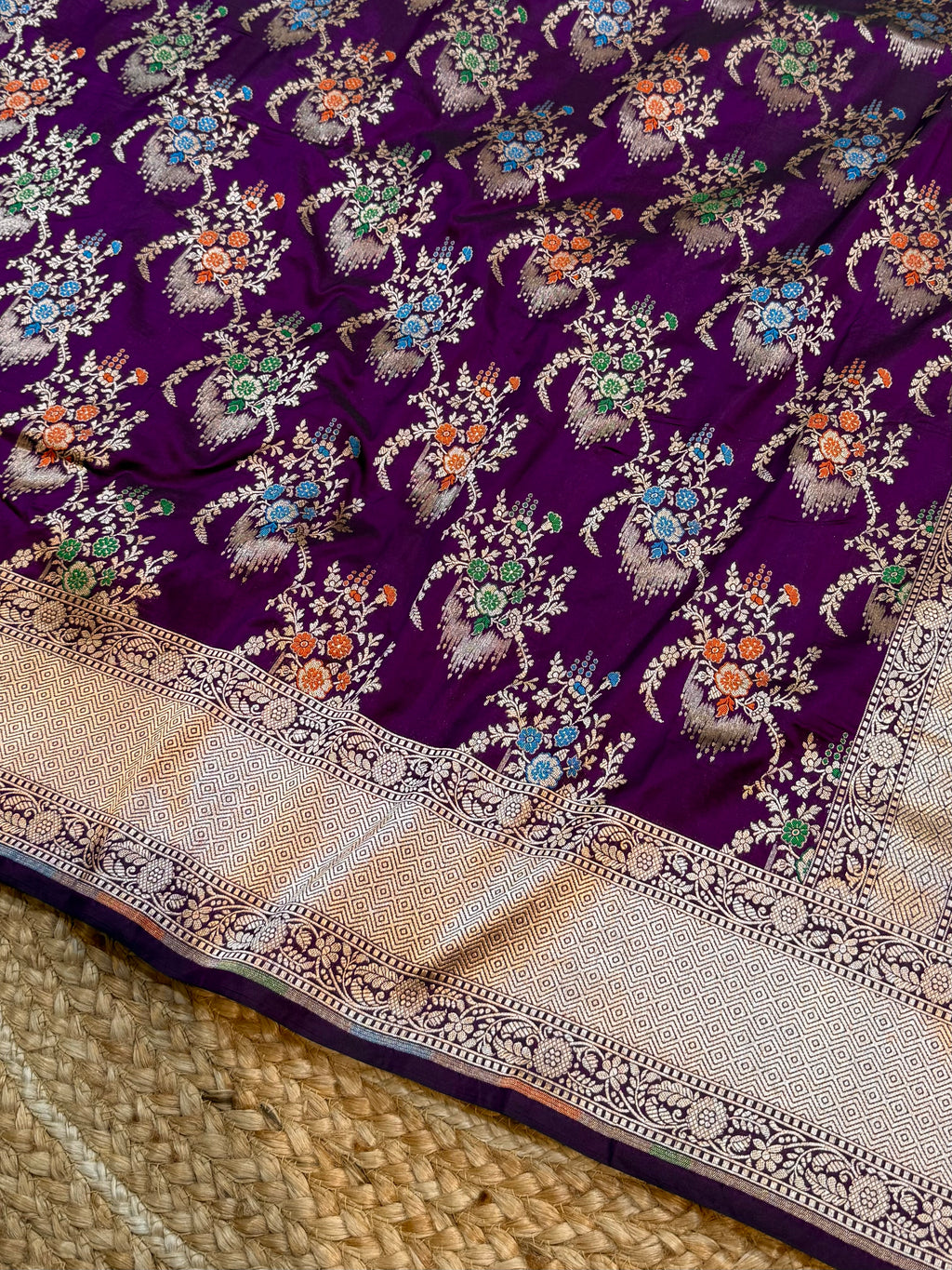 Wine Purple Pure Banarasi Katan Silk Meenakari Saree