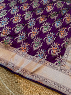 Wine Purple Pure Banarasi Katan Silk Meenakari Saree
