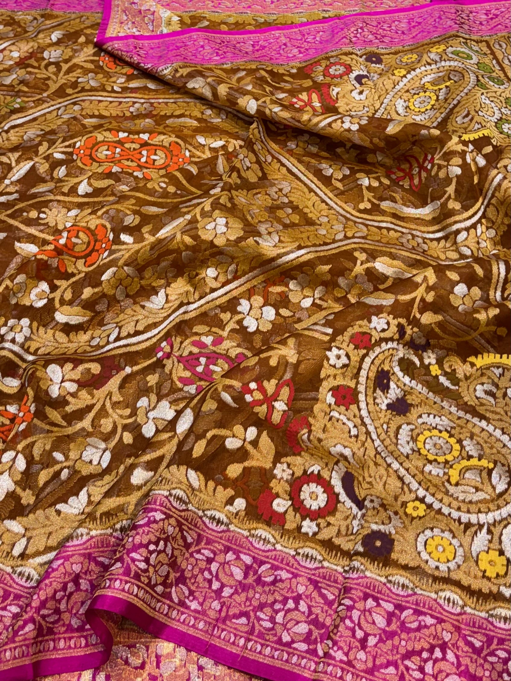 Rust 100% Pure Ektara Banarasi Kora Jamdani Saree