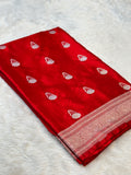 Red Banarasi Soft Meenakari Mashru Silk Partywear Saree