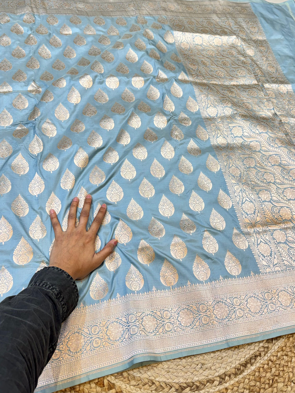 Powder Blue 100% Pure Banarasi Katan Silk Saree