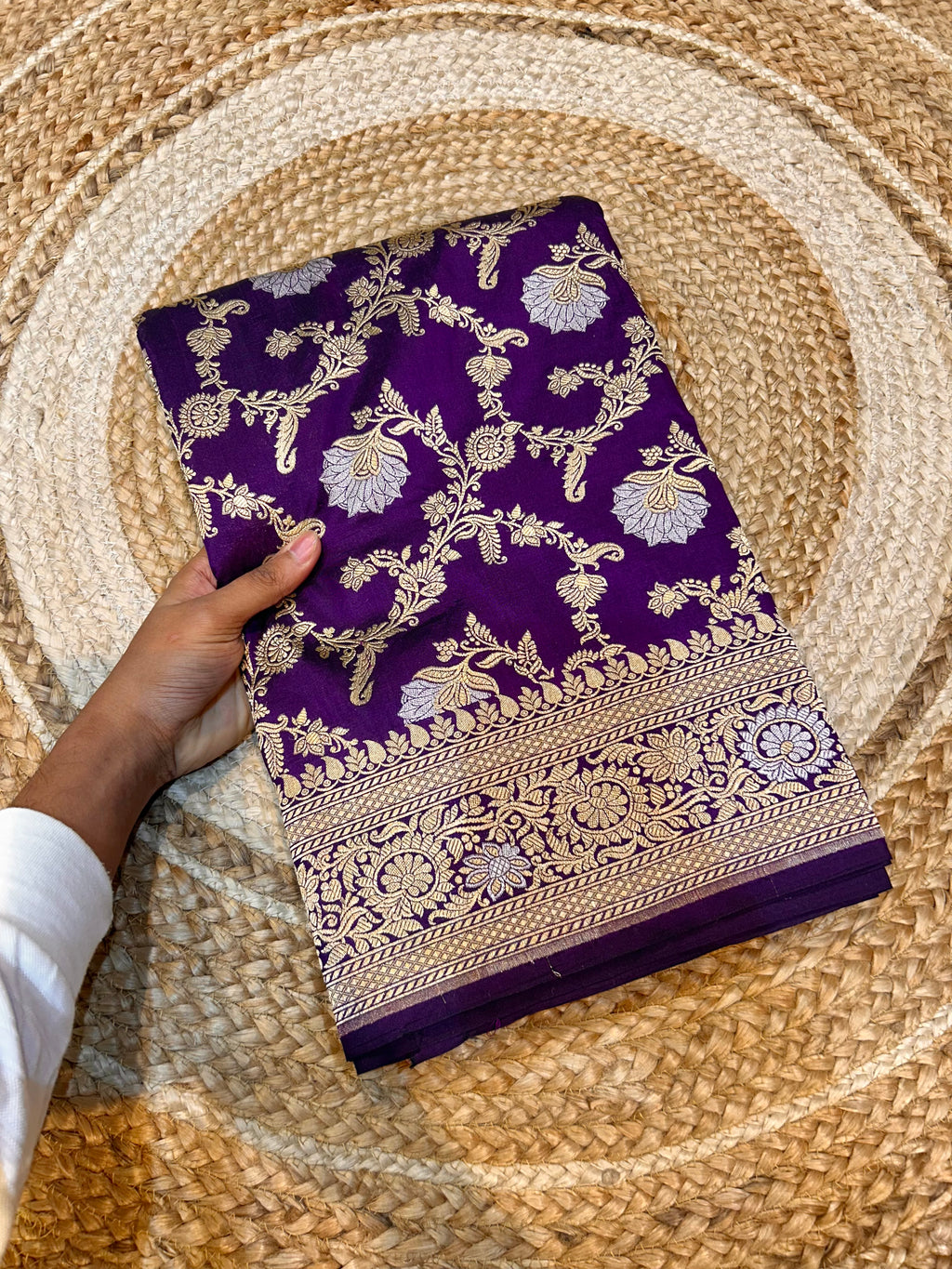 Purple 100% Pure Banarasi Katan Silk Meenakari Saree