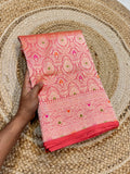 Peach 100% Pure Handloom Banarasi Katan Silk Meenakari Brocade Saree